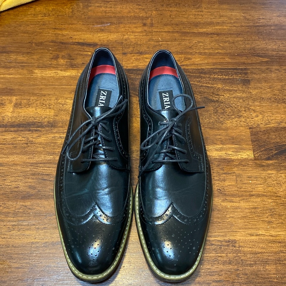 Zriang Men’s Wingtip Brogue Leather Lined Lace-up Oxford Shoes size 11 , black